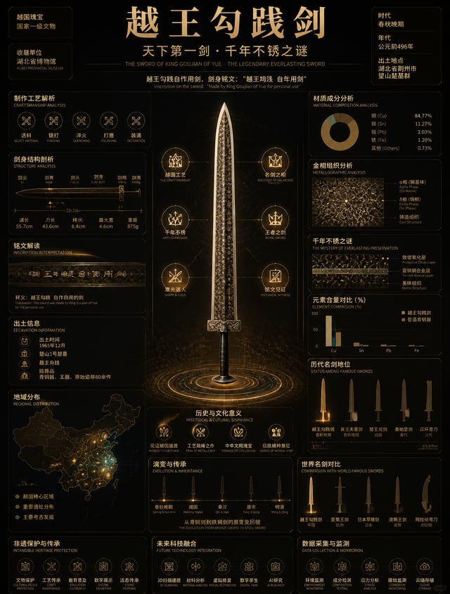 根据参考图做一张关于越王勾践剑的信息可视化