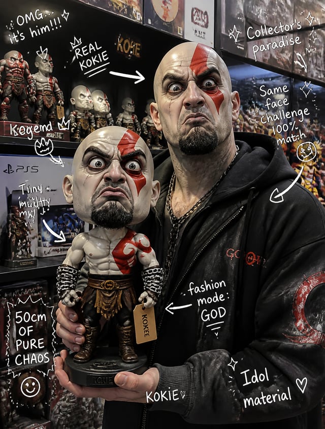 Use the attached reference photo only for identity reference.Create an ultra-realistic collectible M