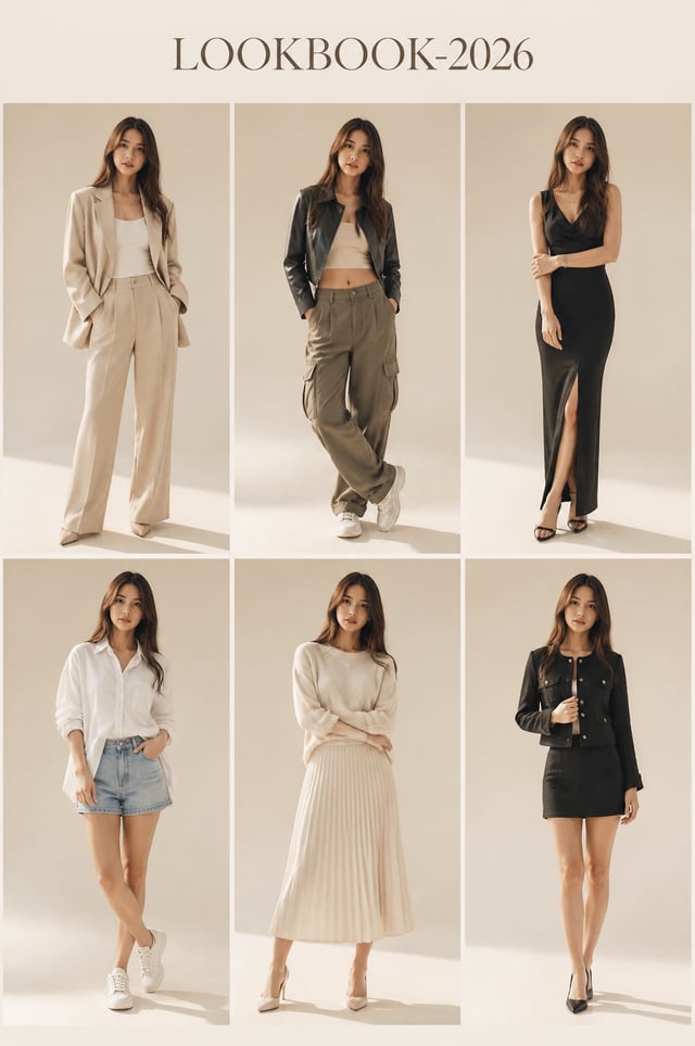 Create a high-end Korean fashion lookbook featuring the same {argument name="subject" default="Asian