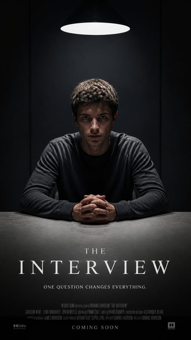 A premium 9:16 psychological drama movie poster.Main Subject:A young male sitting alone across a tab