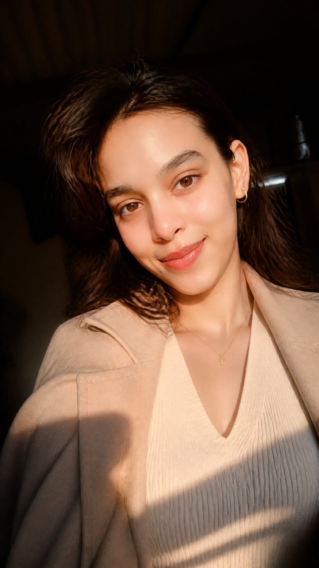 Ultra realistic close-up portrait of a beautiful young East Asian woman with the exact facial struct