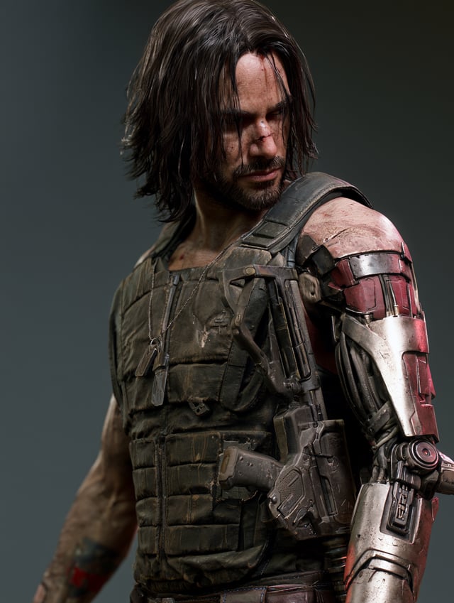 Generate a fully original protagonist with exact physical appearance, proportions, clothing, cyberne