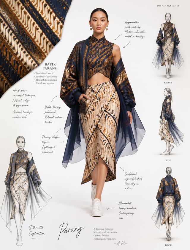 {  "prompt": "Ultra-premium luxury fashion designer concept board on a pristine white studio canvas.