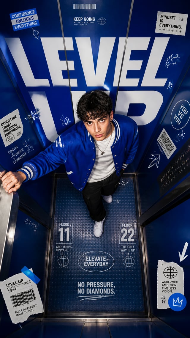 A premium 9:16 streetwear editorial advertising poster.Main Subject: