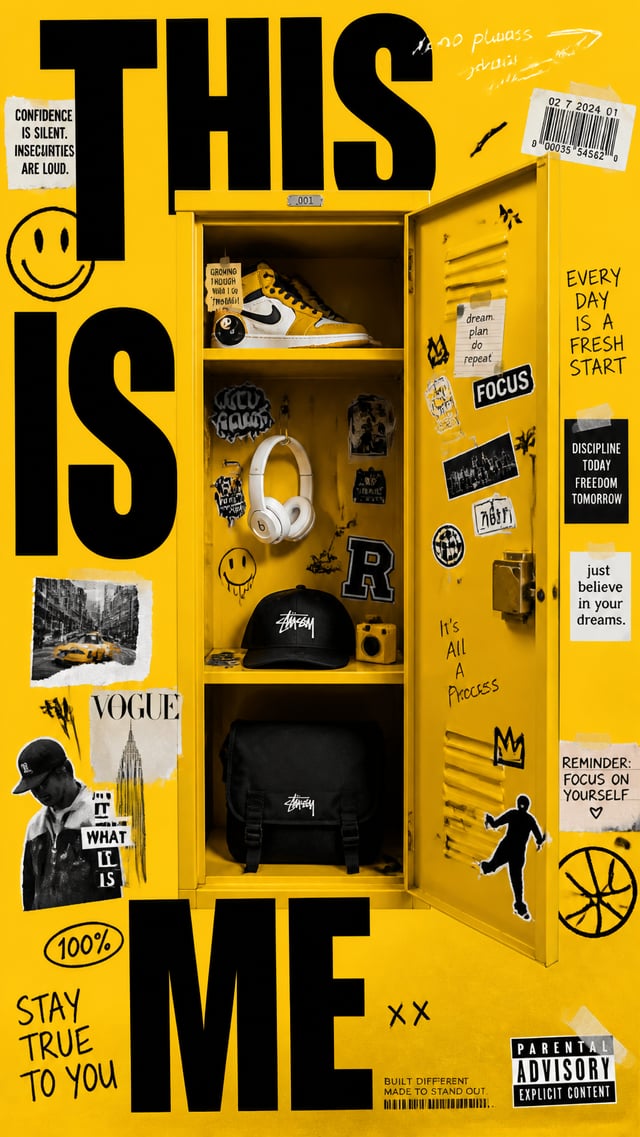 A premium 9:16 youth-culture advertising poster.Main Subject: