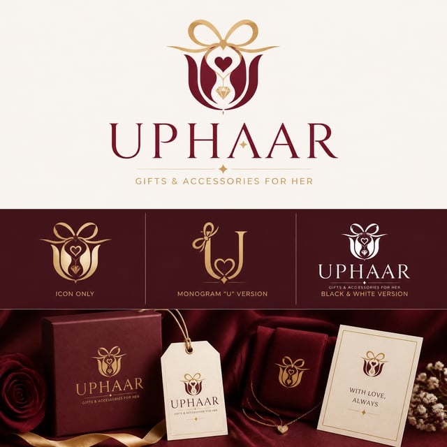 Design a luxurious and elegant logo for a women's gifting and accessories brand named "UPHAAR".The l