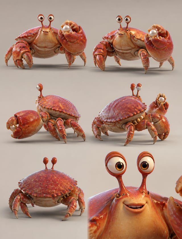 3D animated character reference sheet rendered in cinematic animation movie style — smooth rounded s