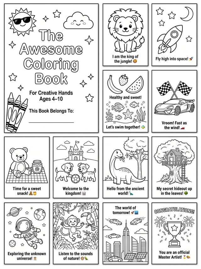 The Awesome Coloring BookFor Creative Hands Ages 4–10Page 1 — CoverThe Awesome Coloring BookFor Crea