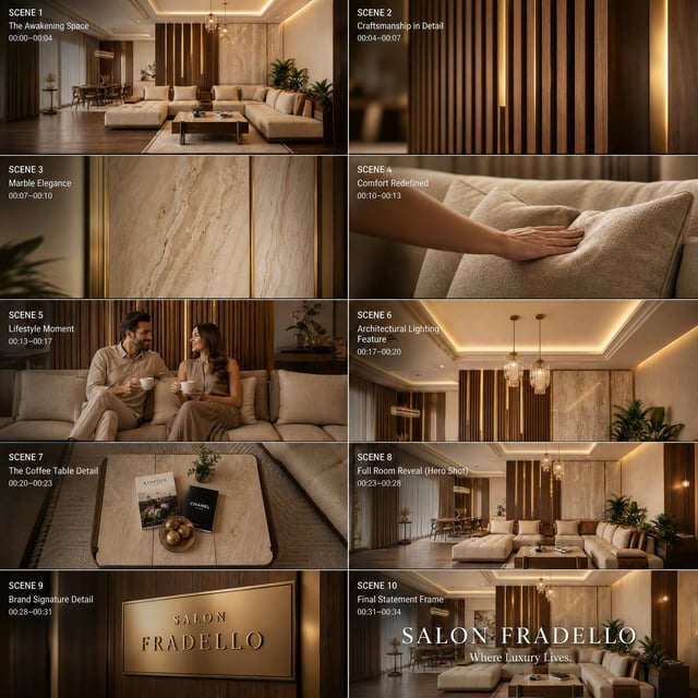 Premium Commercial StoryboardSalon Fradello – “Where Luxury Lives”Brand Identity Direction:
