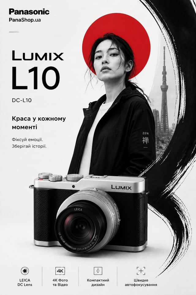 Create a premium 800x1300 hero banner / homepage poster for Panasonic Panashop.ua featuring the Pana