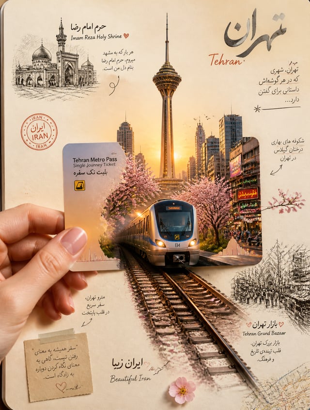 A highly aesthetic travel-journal collage of Iran, designed in a modern Pinterest-worthy scrapbook s