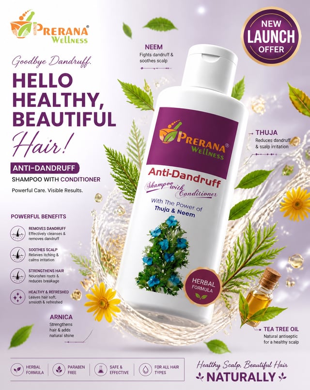 Create a premium commercial advertising poster for [anti dandruff shampoo with conditioner].Brand: [