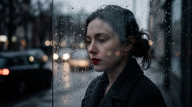 This cinematic image, with its high-end, artistic, and sophisticated appeal, portrays a woman's face