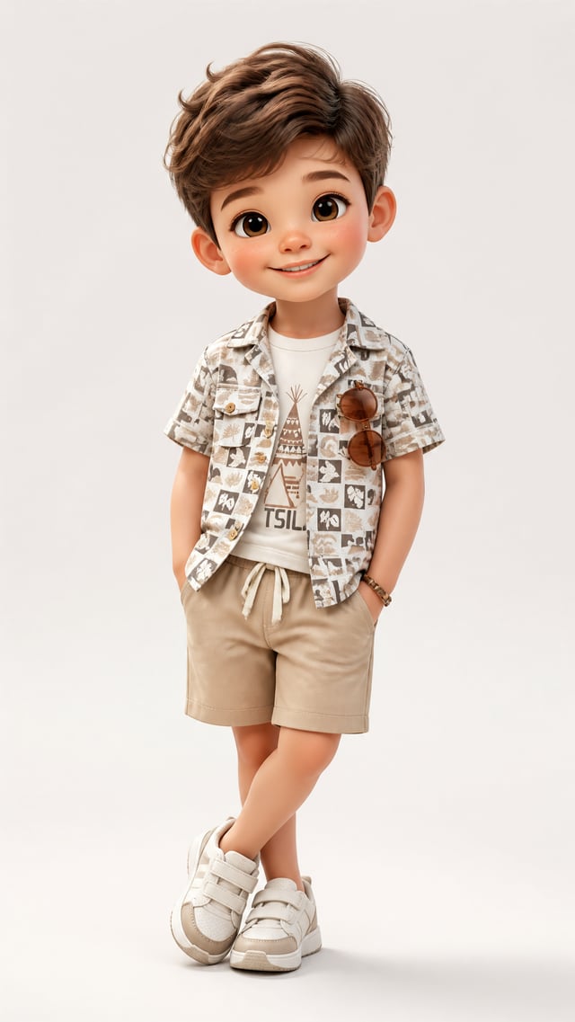 A high-quality 3D stylized character figurine in a "Toon" aesthetic, cute little boy model aged betw