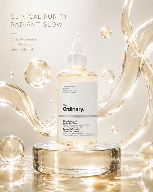 (Luxury clinical skincare advertisement), (minimalist white and pale gold theme), clear apothecary-s