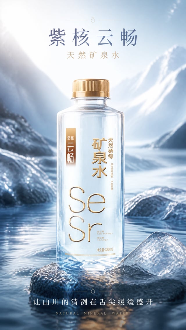 请生成一张 9:16 竖版的「矿泉水主视觉海报」。