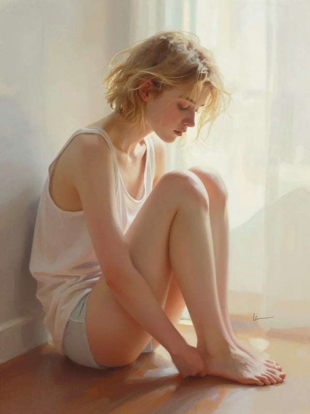 This is a softly rendered digital painting in an impressionistic, painterly style featuring a young 