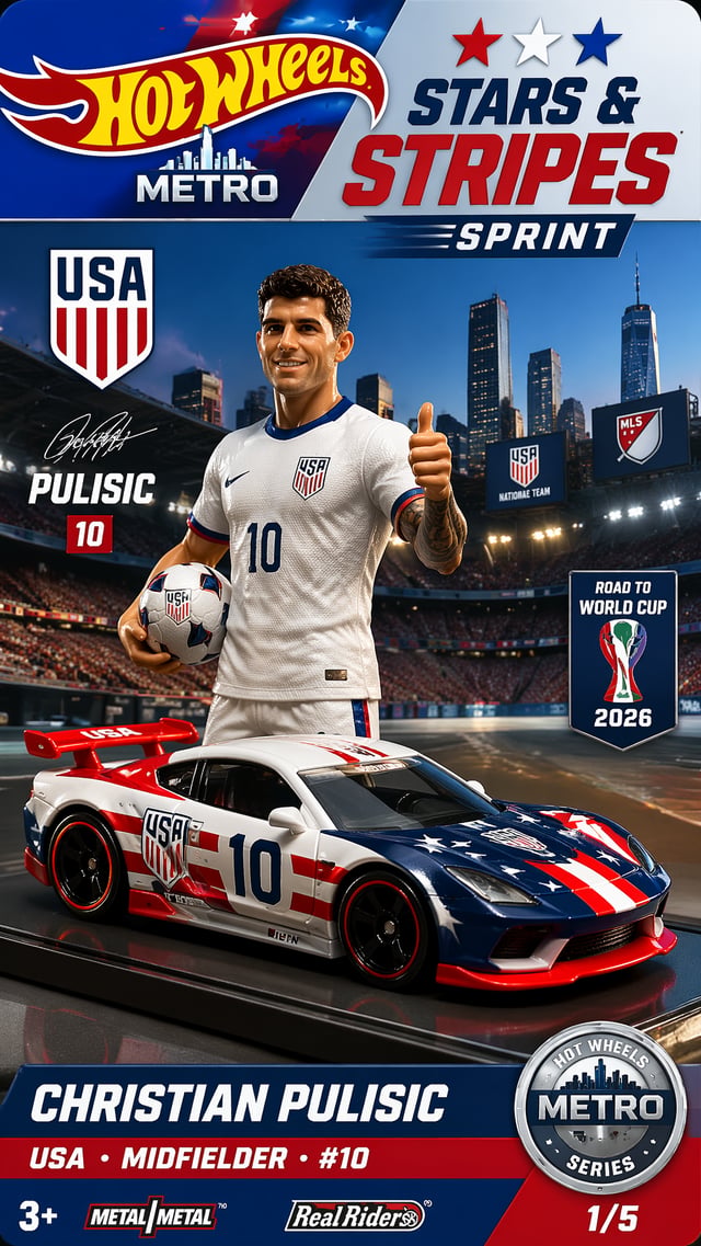 USA — Christian Pulisic — HW Metro Stars & Stripes Sprint “9:16 vertical poster of Hot Wheels Metro 