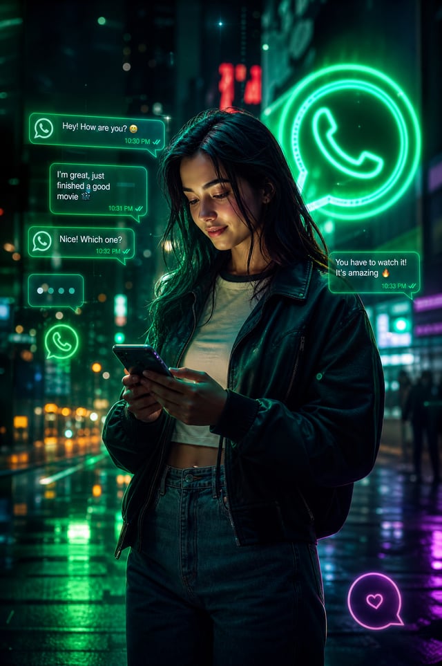 Create a vertical high-resolution cinematic neon poster featuring a modern lifestyle scene inspired 