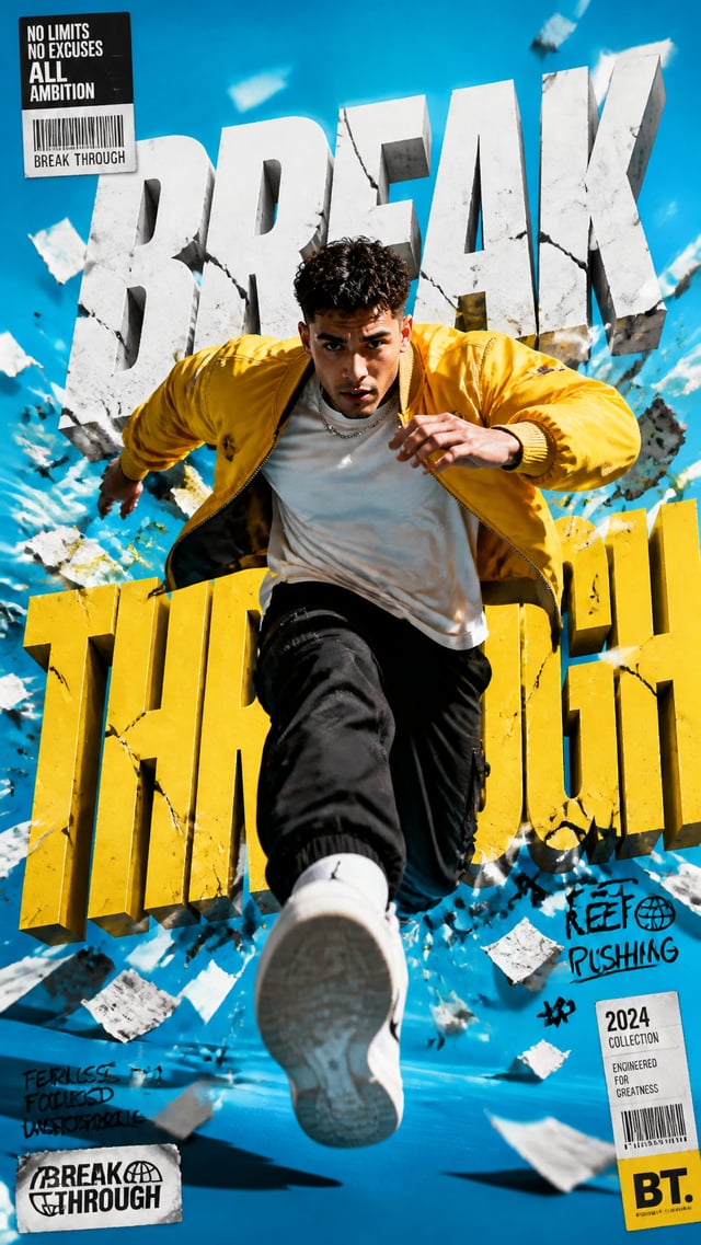 A premium 9:16 streetwear advertising poster.Main Subject: