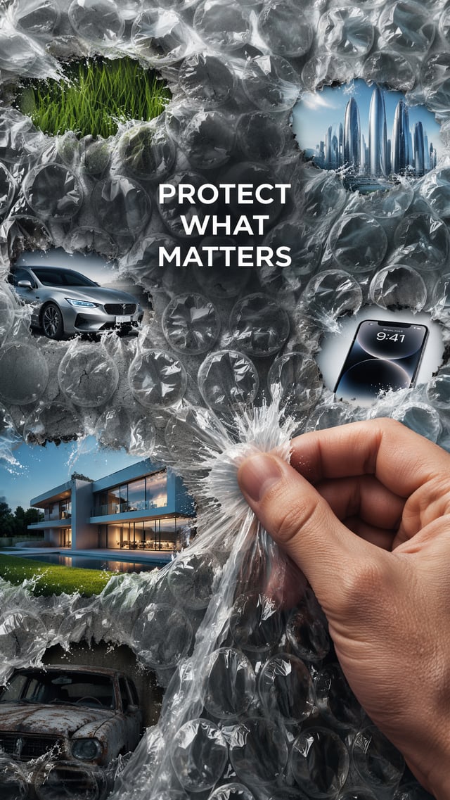A premium 9:16 packaging advertising poster.Main Subject:A giant sheet of premium bubble wrap fillin