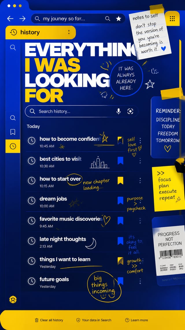 A premium 9:16 youth-culture editorial poster.Main Subject:A giant realistic search-engine history p