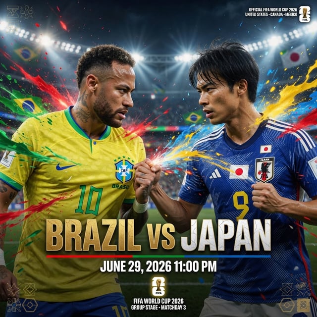 ULTRA-REALISTIC FIFA WORLD CUP 2026 MATCH POSTER, Neymar VS Kaoru Mitoma, epic international footbal