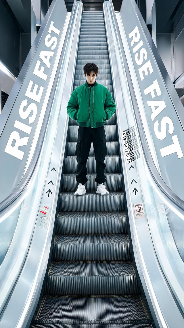 A premium 9:16 sports-fashion editorial advertising poster.Main Subject:A determined young male mode