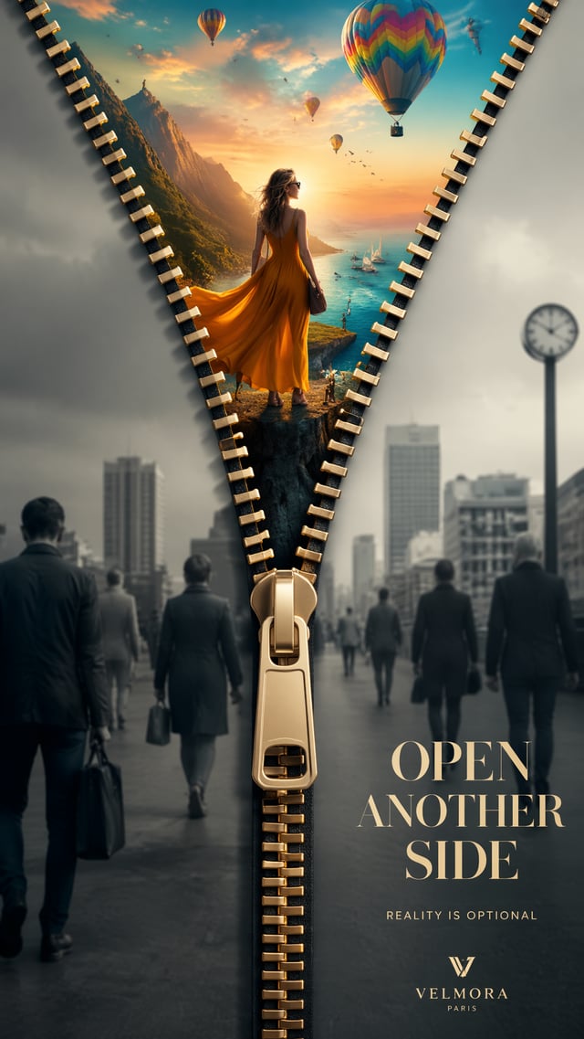 A premium 9:16 fashion advertising poster.Main Subject: