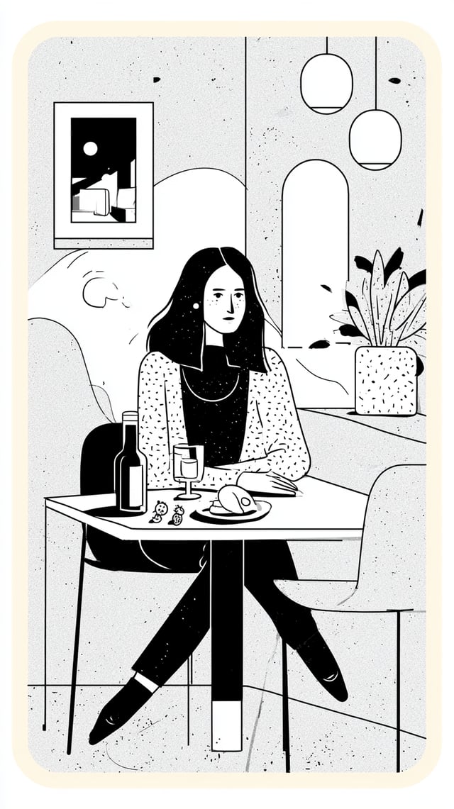 Flat modern risograph-style poster illustration of , wearing , sitting front-facing behind a simple 
