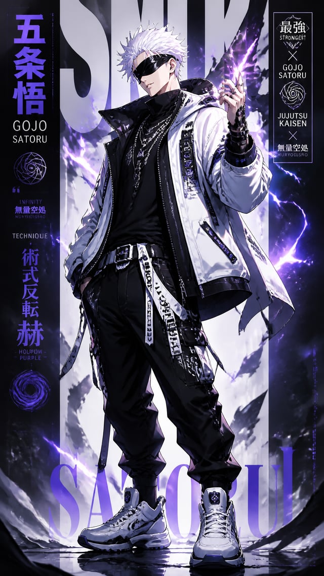 Create a 4K ultra-detailed vertical anime-style wallpaper (9:16 aspect ratio) featuring [Gojo Satoru