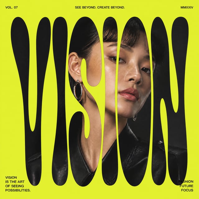 Create modern fashion editorial posters with oversized distorted typography masking effects. Portrai