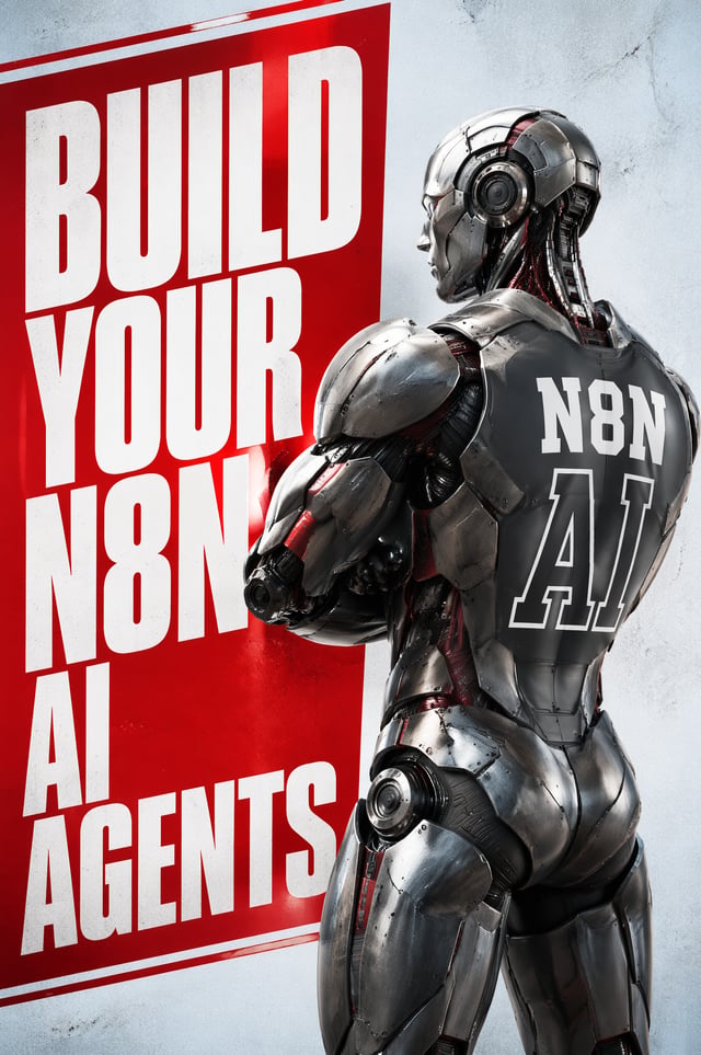 Create a bold editorial poster featuring a humanoid male robot standing with his back and partial pr