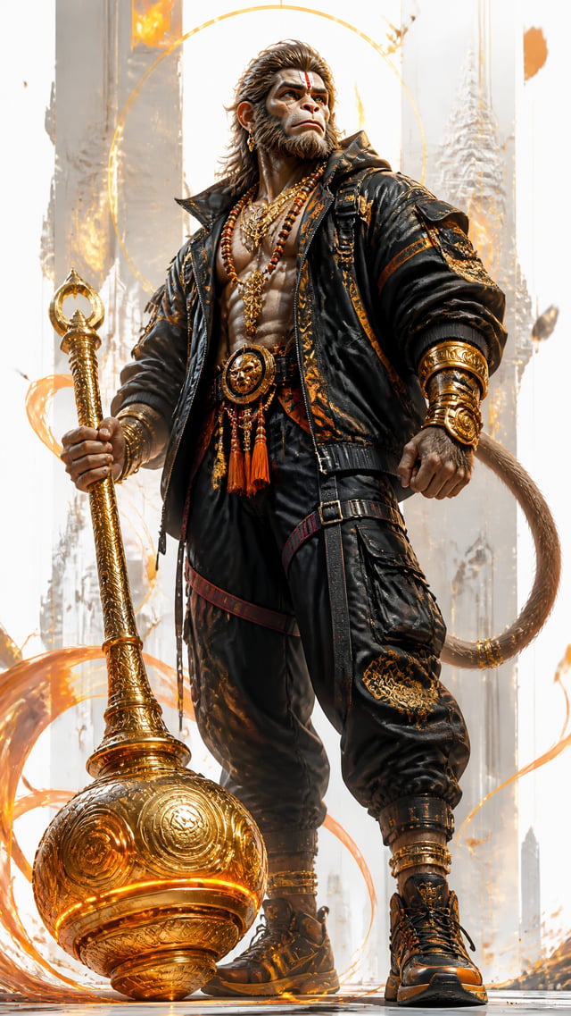 A premium collector-edition character poster of Lord Hanuman from Indian mythology, portrayed as the