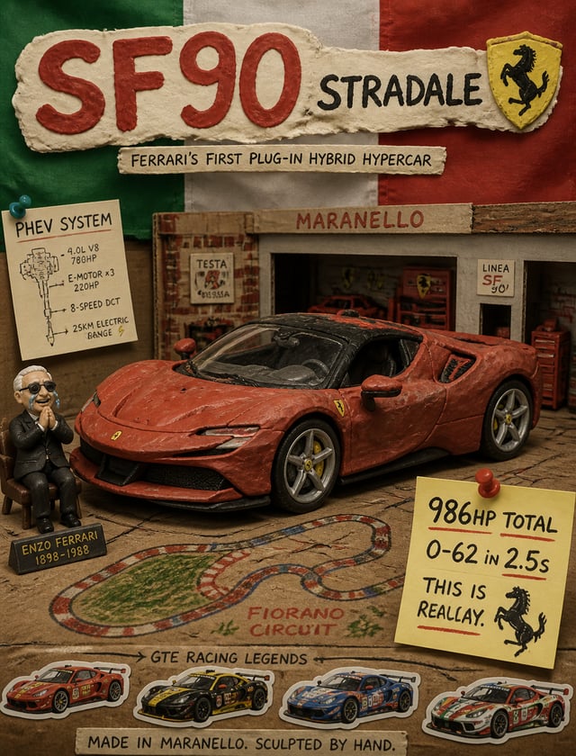 Create a stop-motion clay-and-plastic premium automotive poster of 