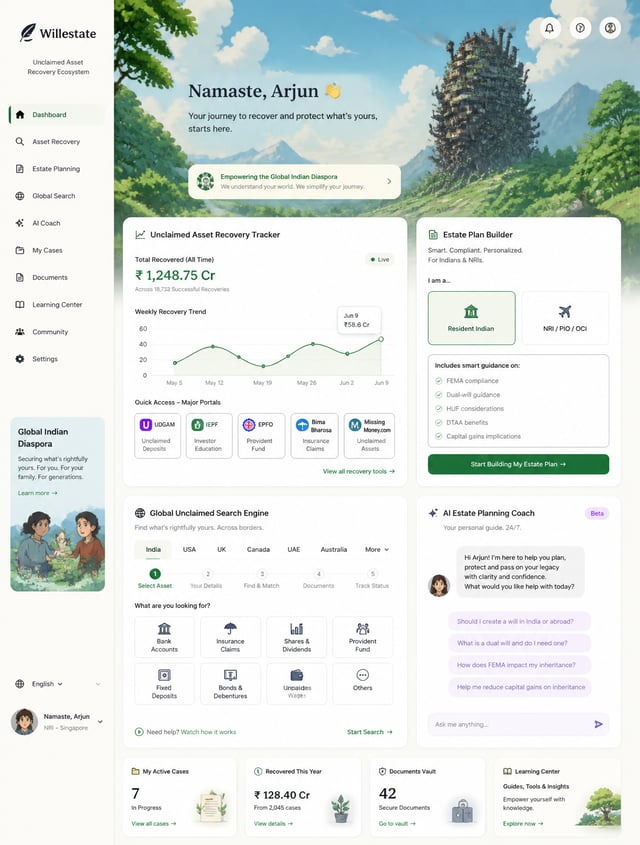 design a website for Willestate, an Unclaimed Asset Recovery Ecosystem. The design should feature St