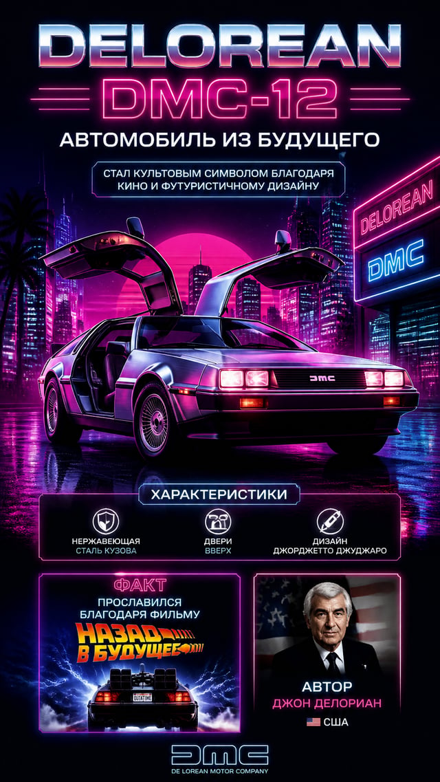 Делориан DMC-12 (1981) — неоновый ретро-футуризм 80-х