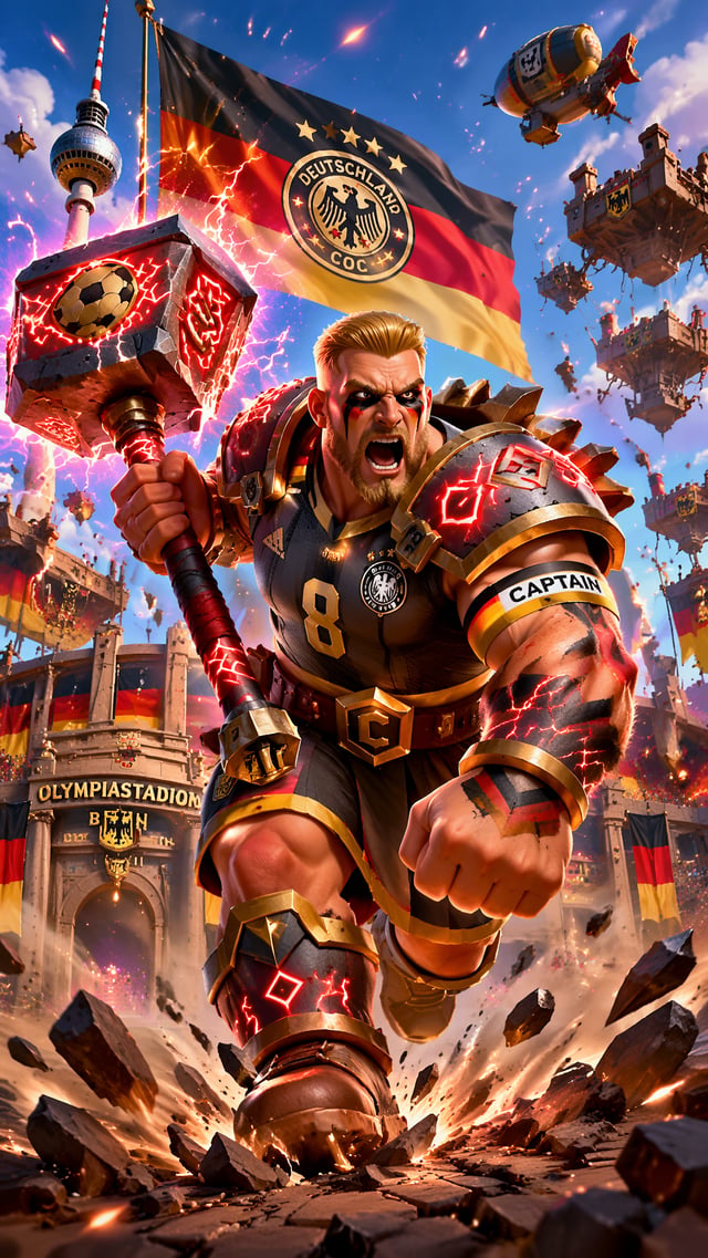 vertical 9:16, Germany national team captain reimagined as an ELITE Clash of Clans barbarian,titanic