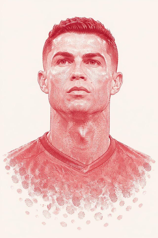 Create an ultra-detailed monochromatic red fingerprint portrait of the subject from the reference ph