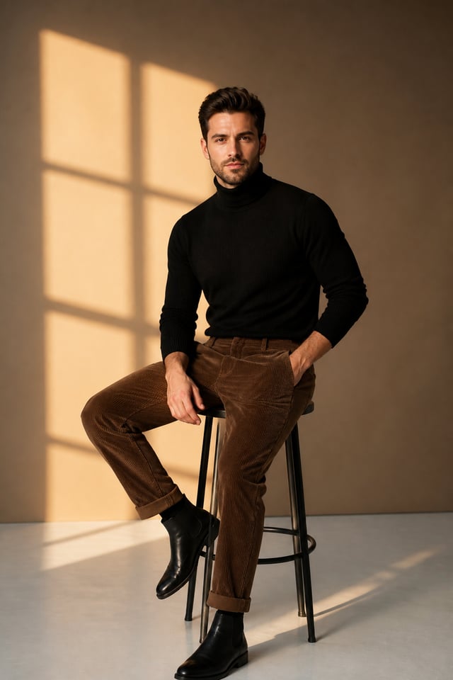 { "scene_type": "indoor studio portrait", "composition": { "framing": "medium shot", "orientation": 