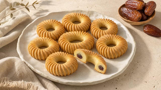 Create an ultra-premium editorial food advertising poster featuring authentic Algerian Naqach pastry
