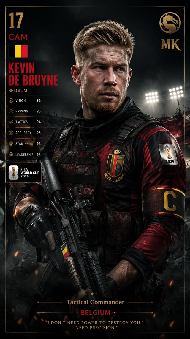 Belgium — Kevin De Bruyne — Mortal Kombat meets Call of Duty “9:16 character card, Mortal Kombat raw