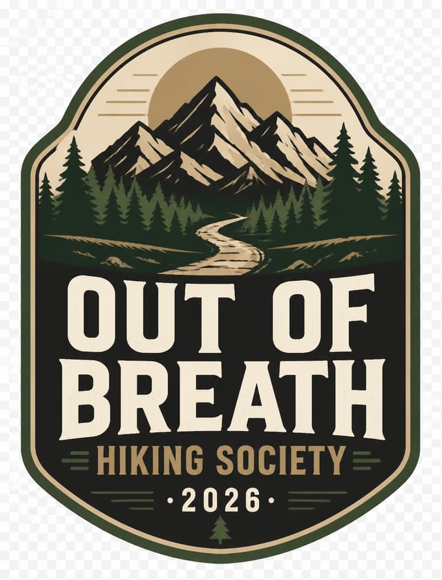 Create an original 2026 t-shirt graphic for the hiking and outdoor niche called "Out of Breath Hikin