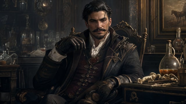 in the fantasay Pen and Paper DSA: Imagine a wealthy southern aristocrat who is a hunter and alchemi