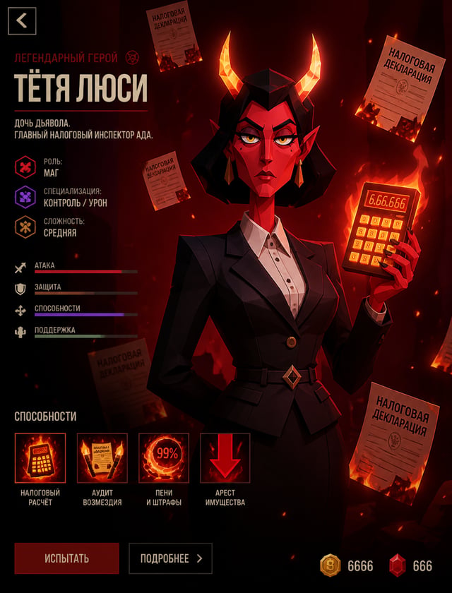 Текст на русском языкеCreate generated MOBA hero screen in Adult Swim "Lucy, the Daughter of the Dev