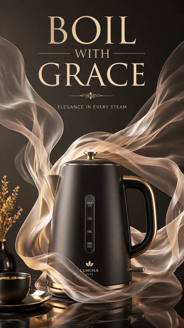 Luxury Electric KettleSteam becomes flowing translucent fabric surrounding the kettle like silk.Head