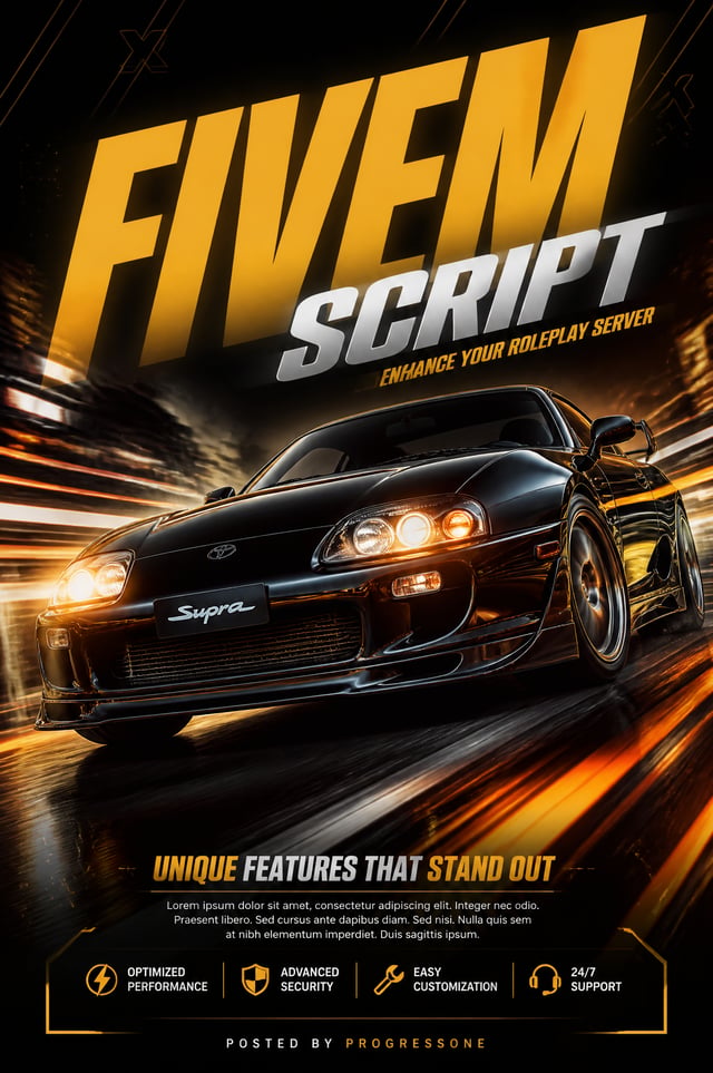 ACT AS:A senior automotive advertising art director and high-performance FiveM developer poster desi