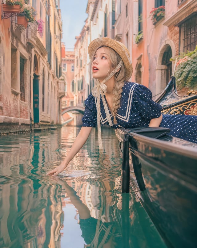 A super cute image based on the attached photo in Venice, Italy.Location: On a gondola gliding throu