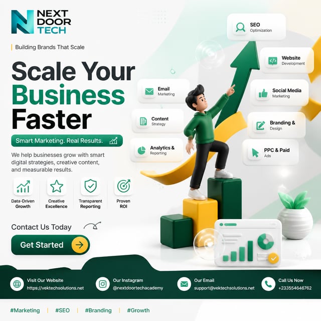 Create a premium square (1:1) social media post for Next Door Tech, designed for Instagram, LinkedIn