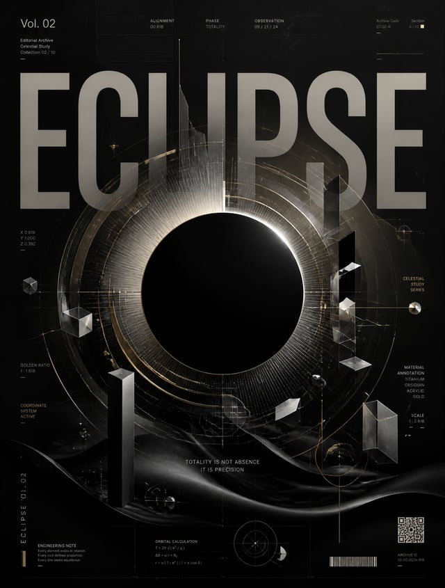 Vol. 02 — ECLIPSEAbstract Swiss Editorial Poster Prompt1. Prompt Understanding – Visual BreakdownEle